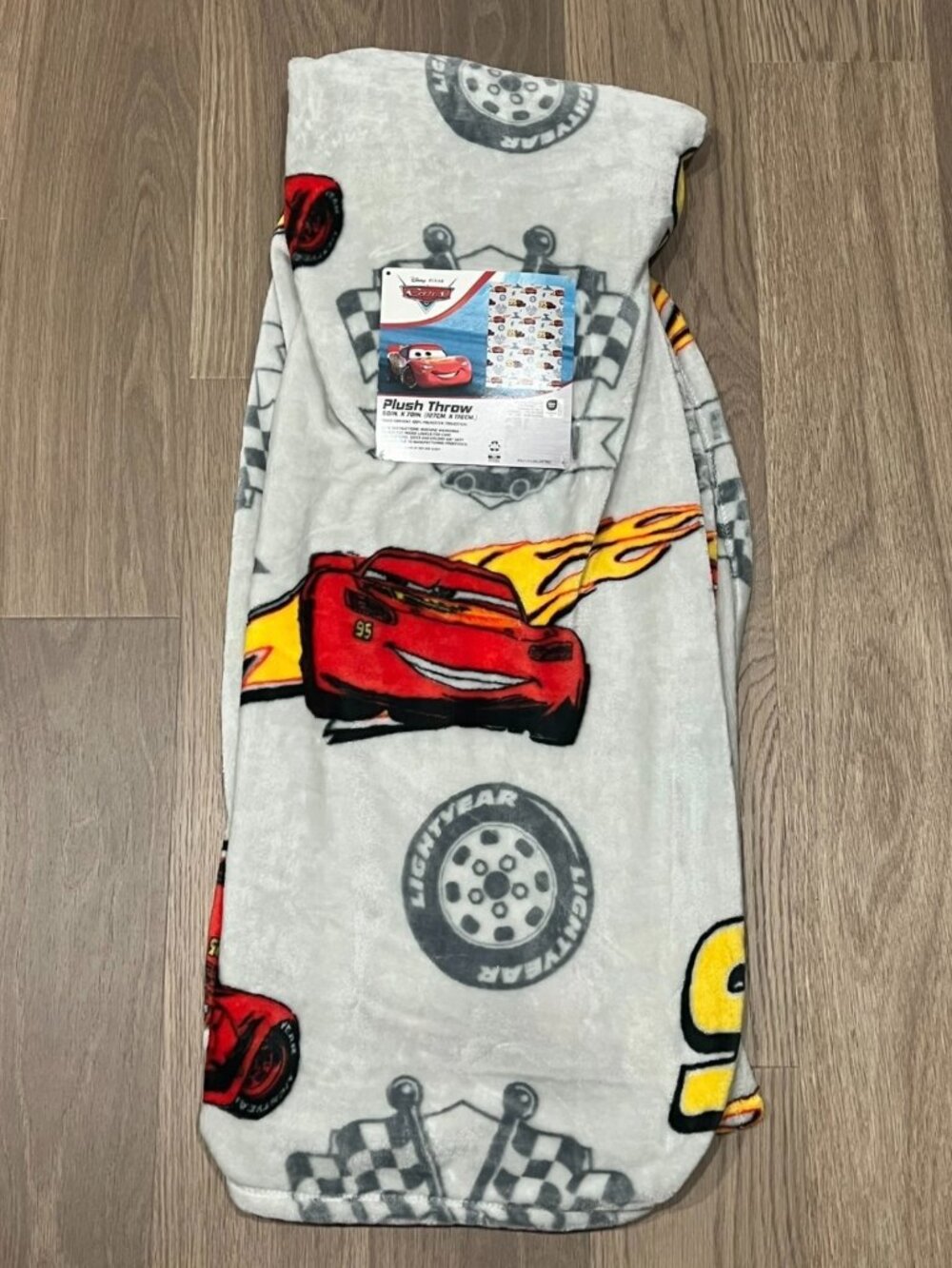 Disney Pixar CARS Lightning McQueen #95 Gray Throw Blanket 50x70 Tires Racing